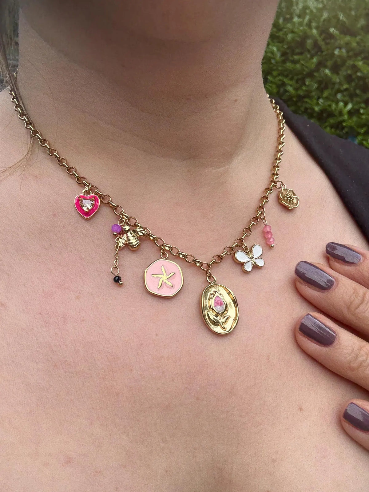 Edelstahlkette Damen Gold mit Anhängern | Statement Kette "Tulpe" gold