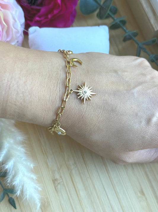 Edelstahl Armband Gold mit Anhängern – Mond & Stern