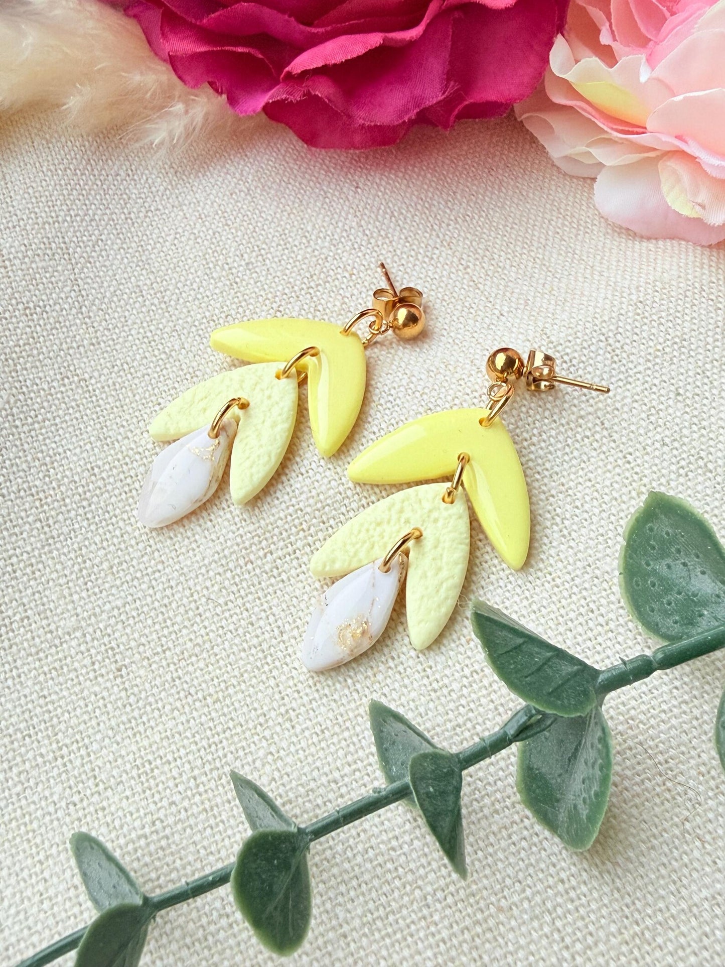 Polymer Clay Ohrringe – Handgemachte Statement Ohrringe Leicht & Modern "Sunny gold" pastel gelb