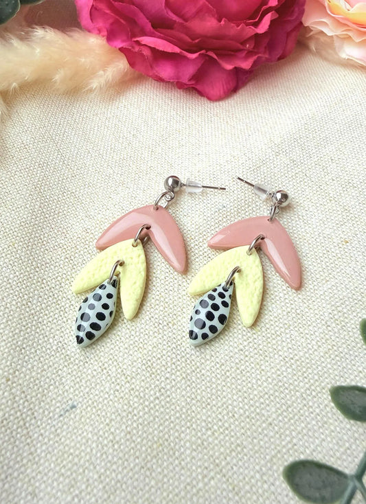 Polymer Clay Ohrringe – Handgemachte Statement Ohrringe Leicht & Modern "Fenja" pastel rosa/gelb und grün
