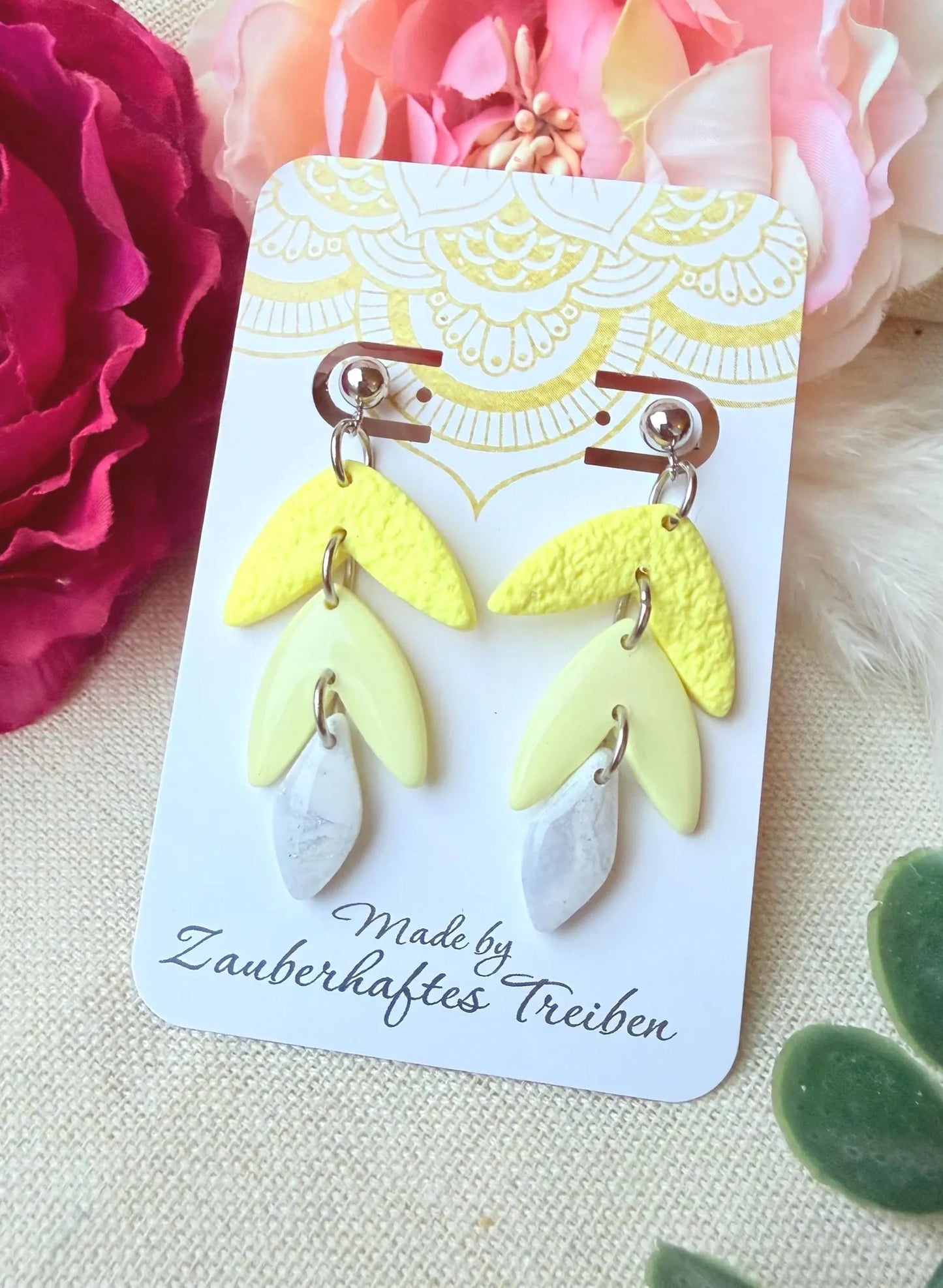 Polymer Clay Ohrringe – Handgemachte Statement Ohrringe Leicht & Modern "Sunny silber" pastel gelb