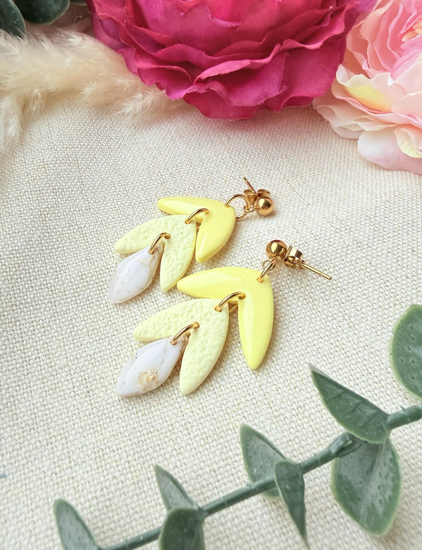 Polymer Clay Ohrringe – Handgemachte Statement Ohrringe Leicht & Modern "Sunny gold" pastel gelb