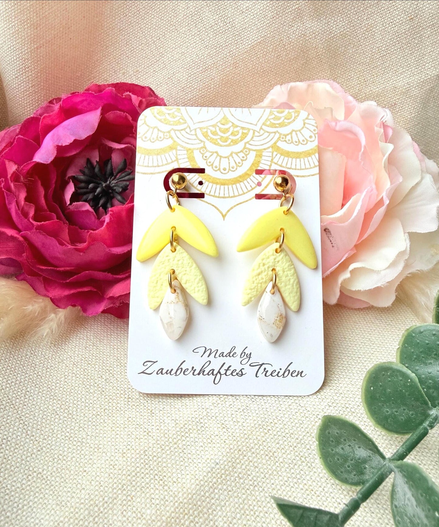 Polymer Clay Ohrringe – Handgemachte Statement Ohrringe Leicht & Modern "Sunny gold" pastel gelb