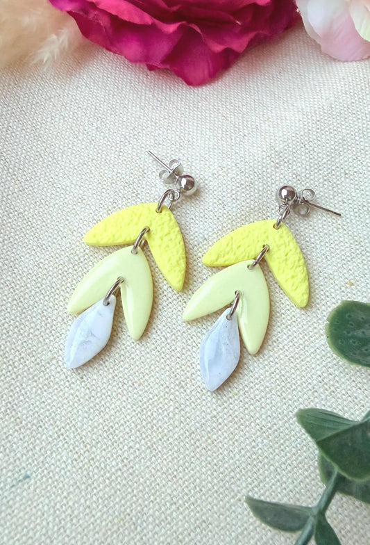 Polymer Clay Ohrringe – Handgemachte Statement Ohrringe Leicht & Modern "Sunny silber" pastel gelb