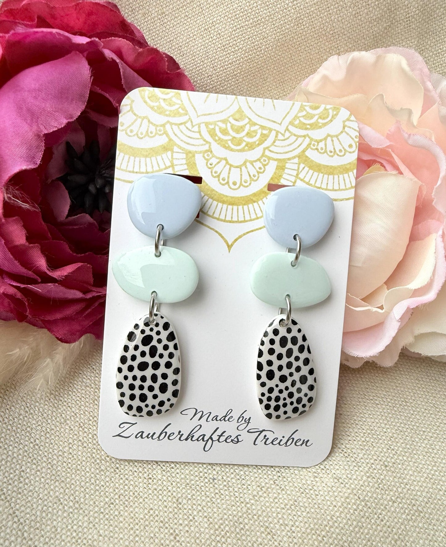 Polymer Clay Ohrringe – Statement Ohrringe in Pastell mit Edelstahlstecker "Himmelstanz"