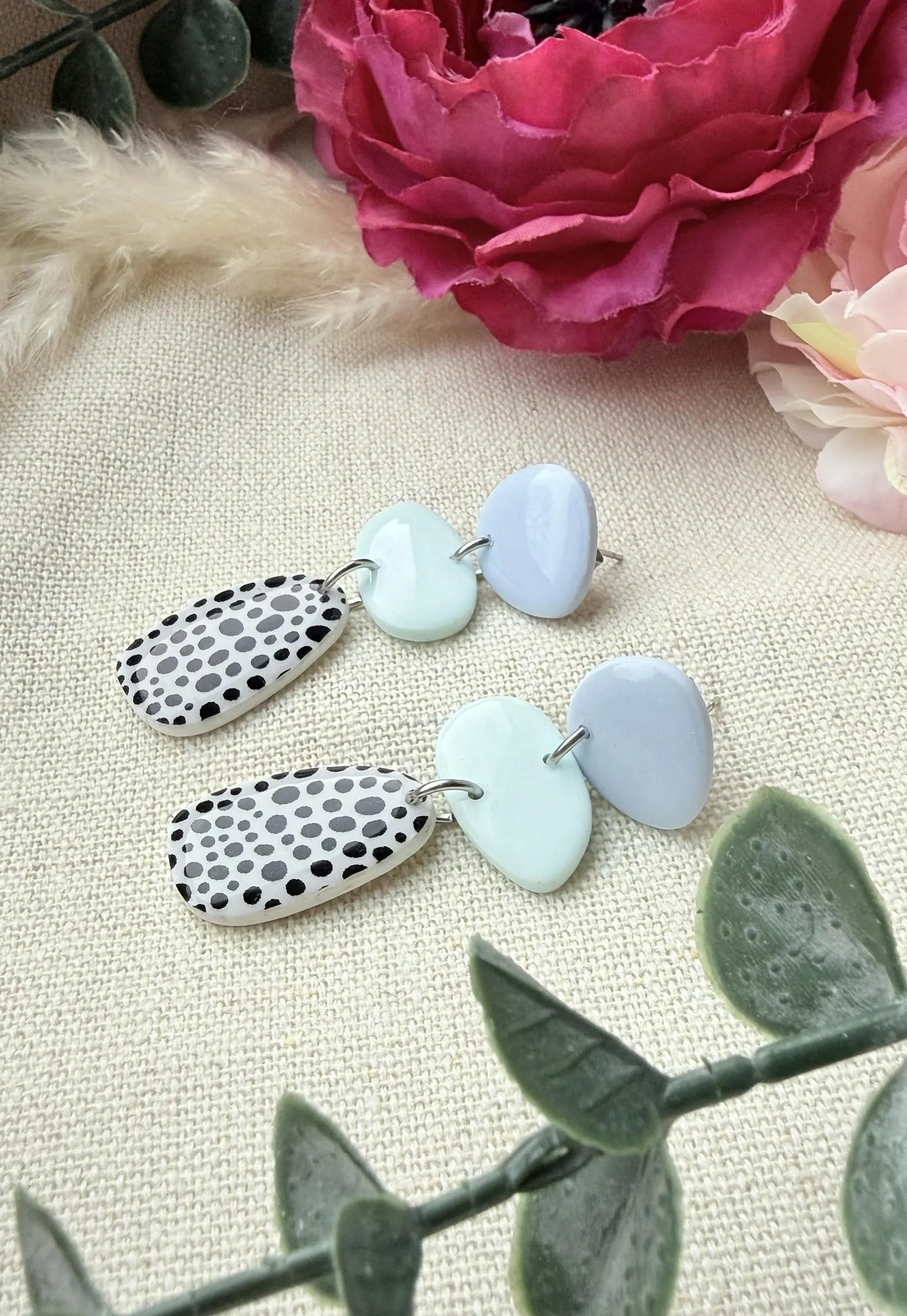 Polymer Clay Ohrringe – Statement Ohrringe in Pastell mit Edelstahlstecker "Himmelstanz"