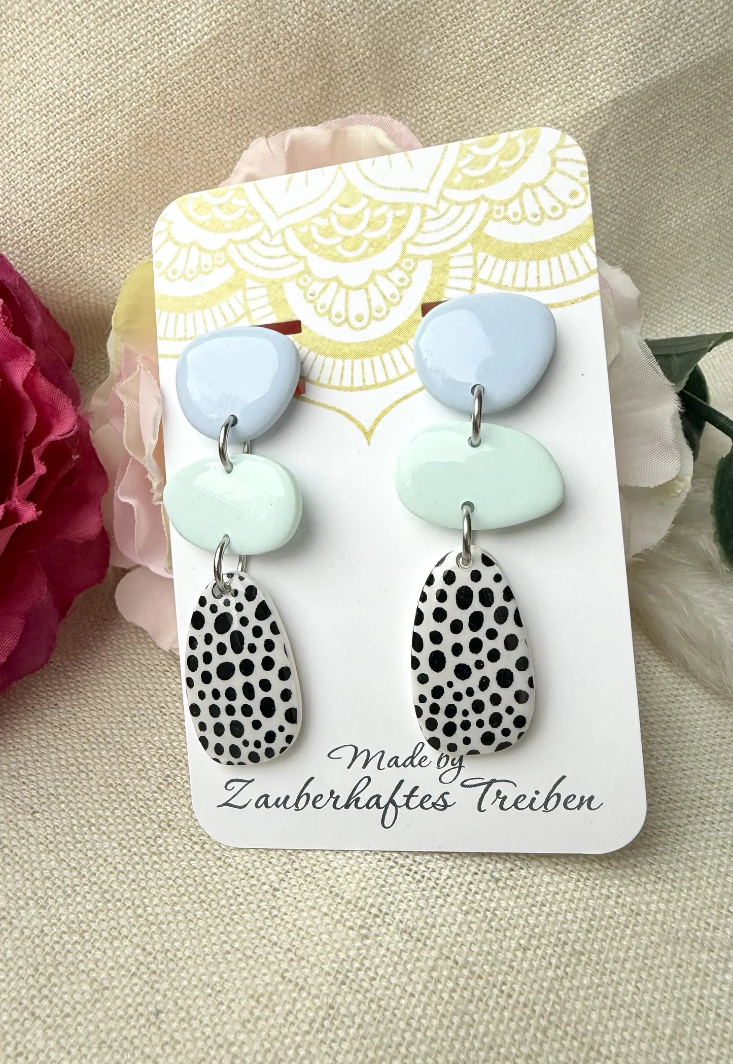 Polymer Clay Ohrringe – Statement Ohrringe in Pastell mit Edelstahlstecker "Himmelstanz"