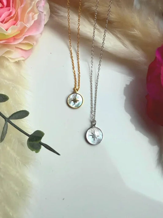 Edelstahlkette mit Perlmutt Anhänger – Stern Halskette aus Edelstahl, zeitloser Schmuck zeitlos & modern — Gold