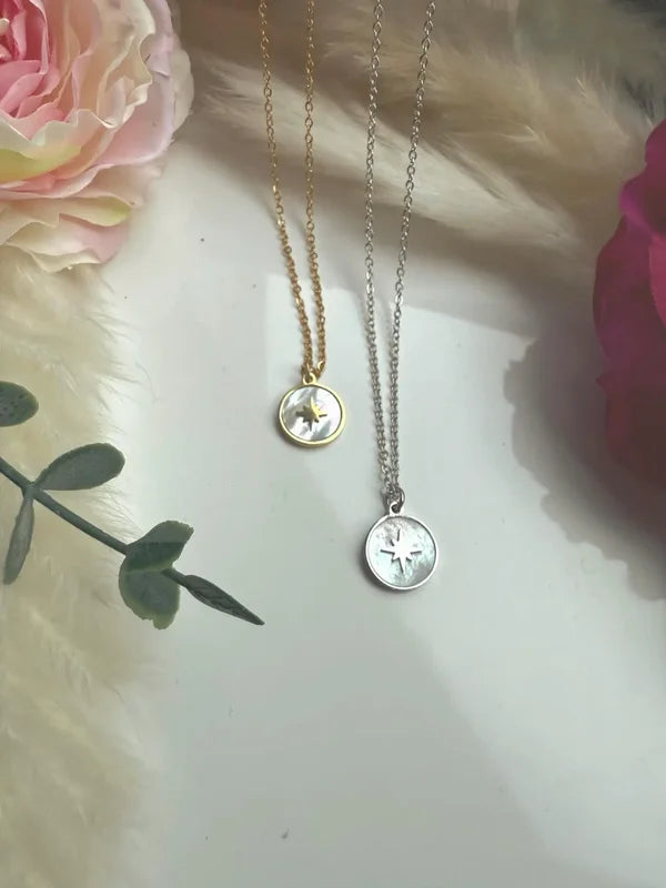 Edelstahlkette mit Perlmutt Anhänger – Stern Halskette aus Edelstahl, zeitloser Schmuck zeitlos & modern — Gold