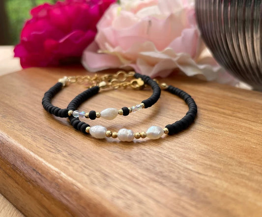Armband aus Süswasserperlen, Miyukiarmband, Glasschliffperlen und Edelstahlperlen in gold