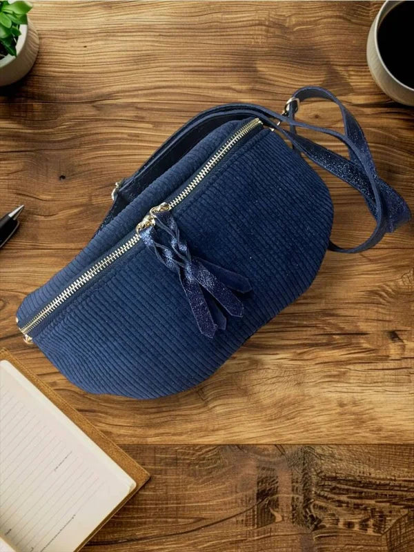 Gürteltasche aus Samtstoff blau — Marineblau