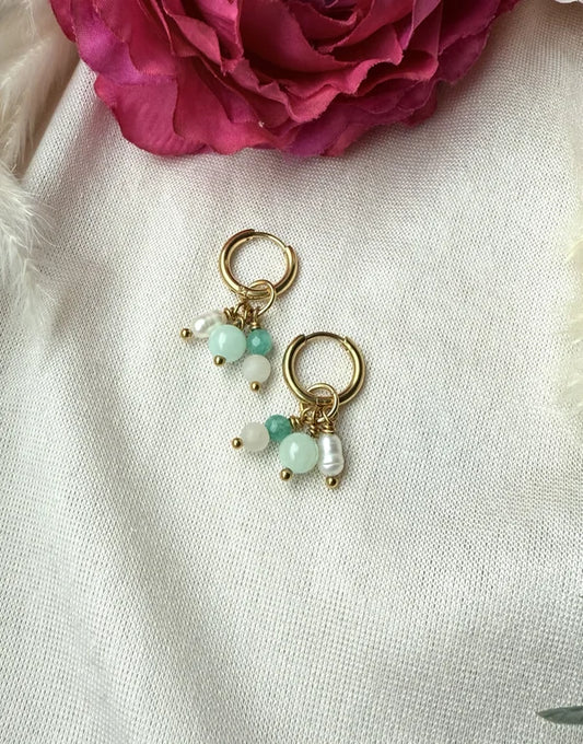 Perlenohrringe „Mint Pearl“  Edelstahl & Naturstein