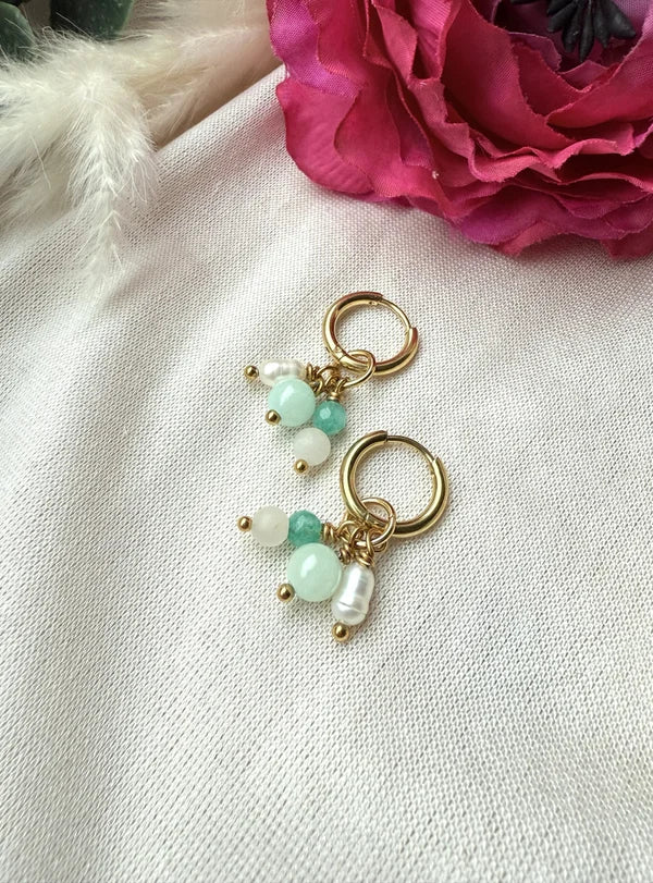 Perlenohrringe „Mint Pearl“  Edelstahl & Naturstein