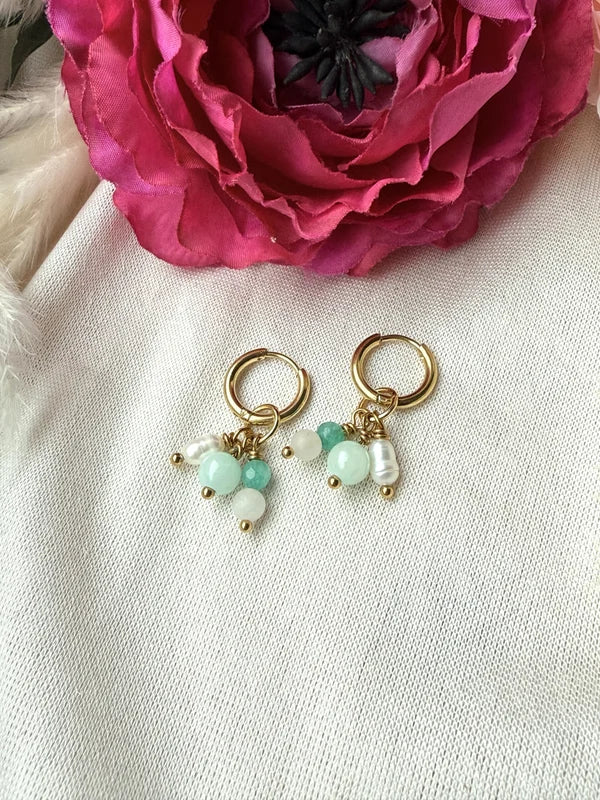 Perlenohrringe „Mint Pearl“  Edelstahl & Naturstein