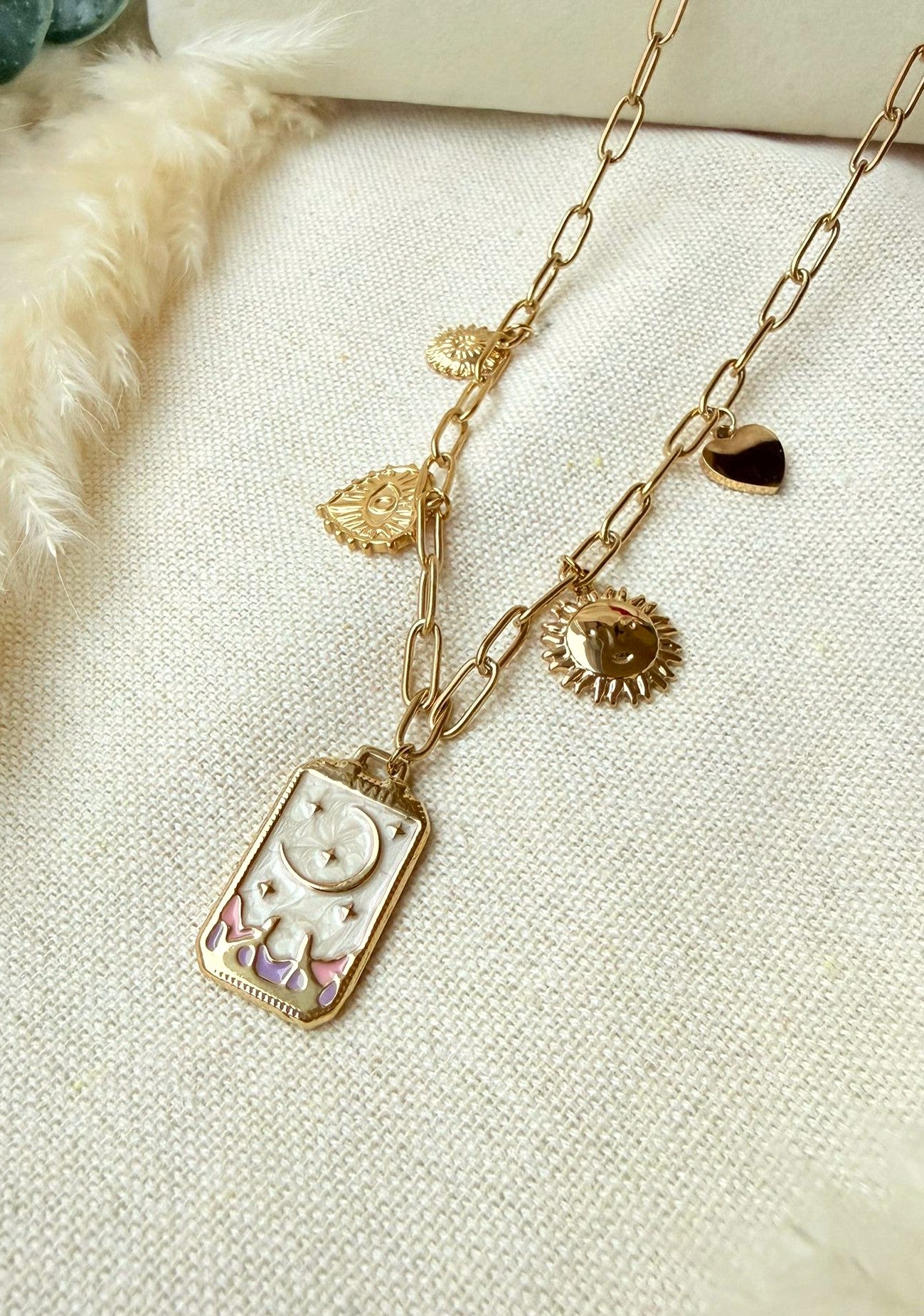 Edelstahlkette gold Sonne und Mond