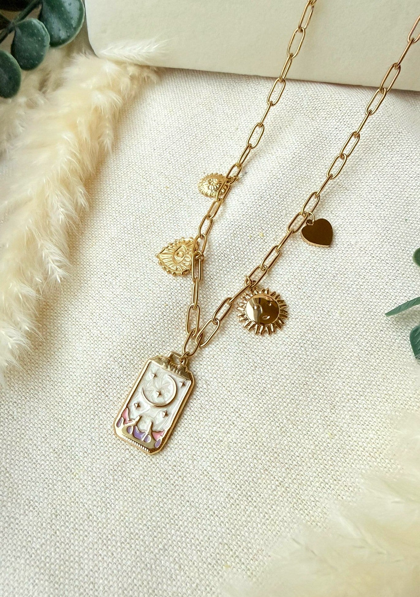 Edelstahlkette gold Sonne und Mond