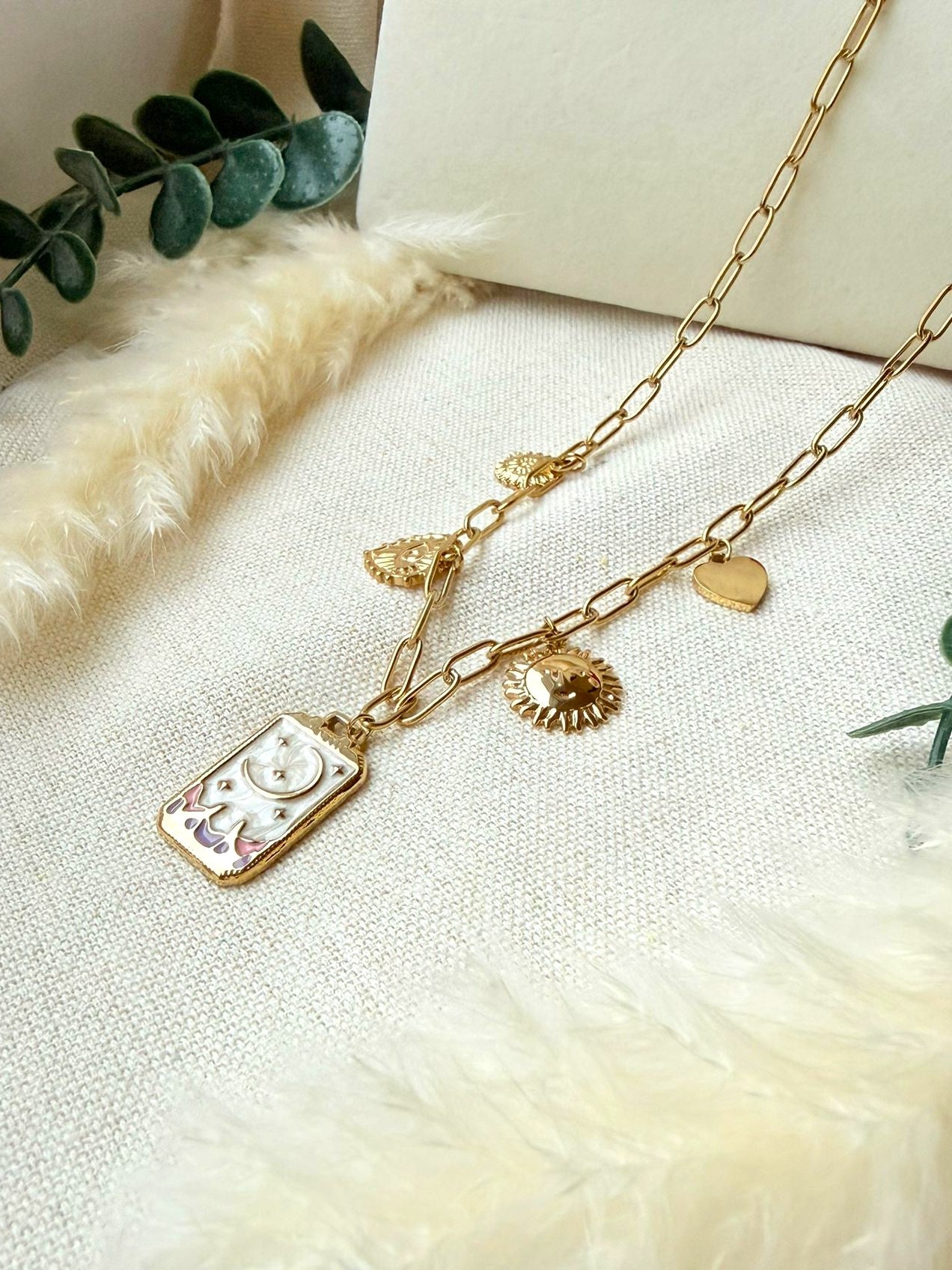 Edelstahlkette gold Sonne und Mond