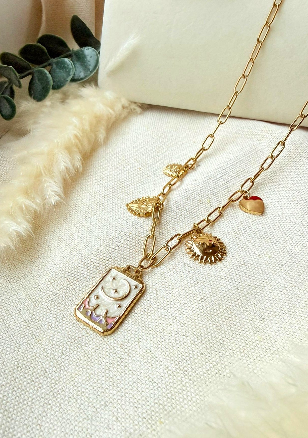 Edelstahlkette gold Sonne und Mond