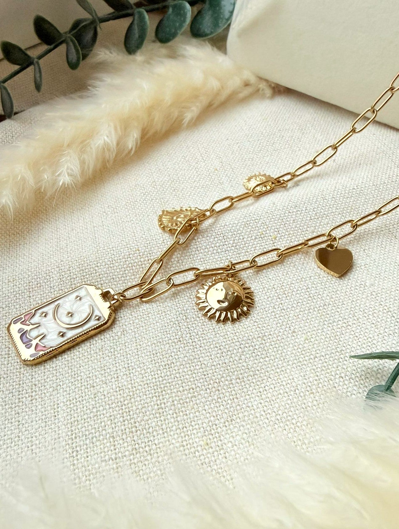 Edelstahlkette gold Sonne und Mond