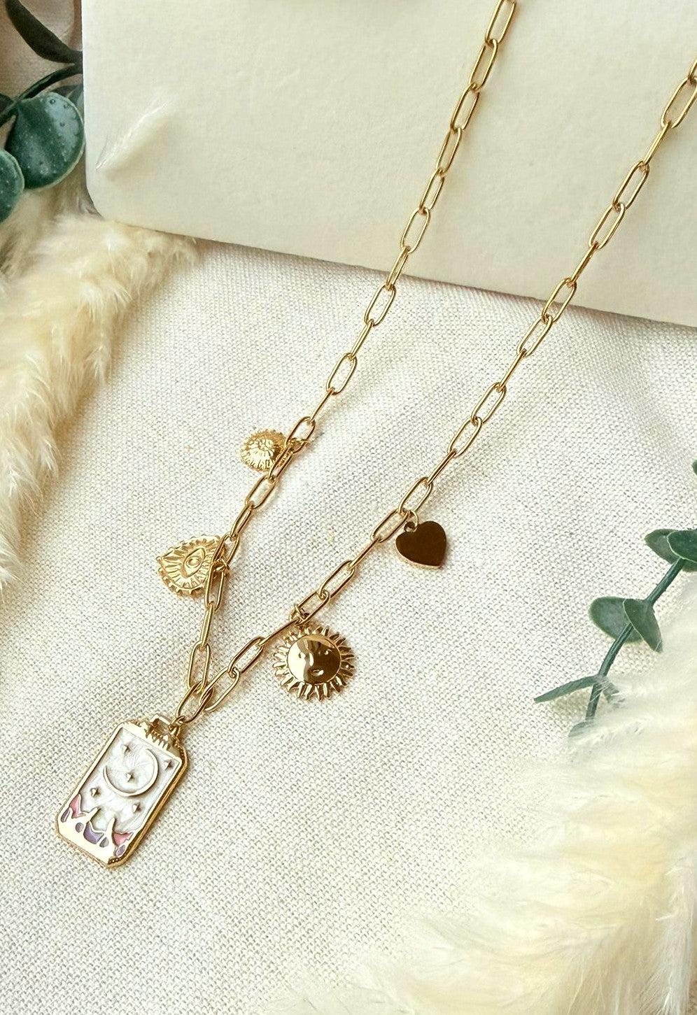 Edelstahlkette gold Sonne und Mond