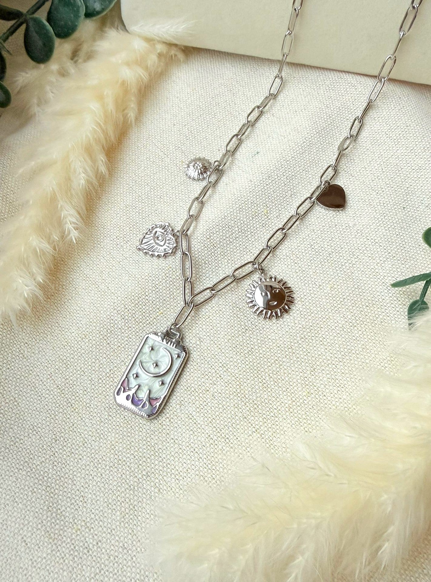 Edelstahlkette silber Sonne und Mond