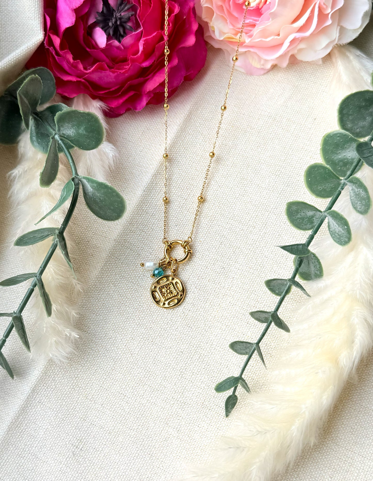 Elegante Edelstahlkette mit austauschbaren Anhängern "Ornament"