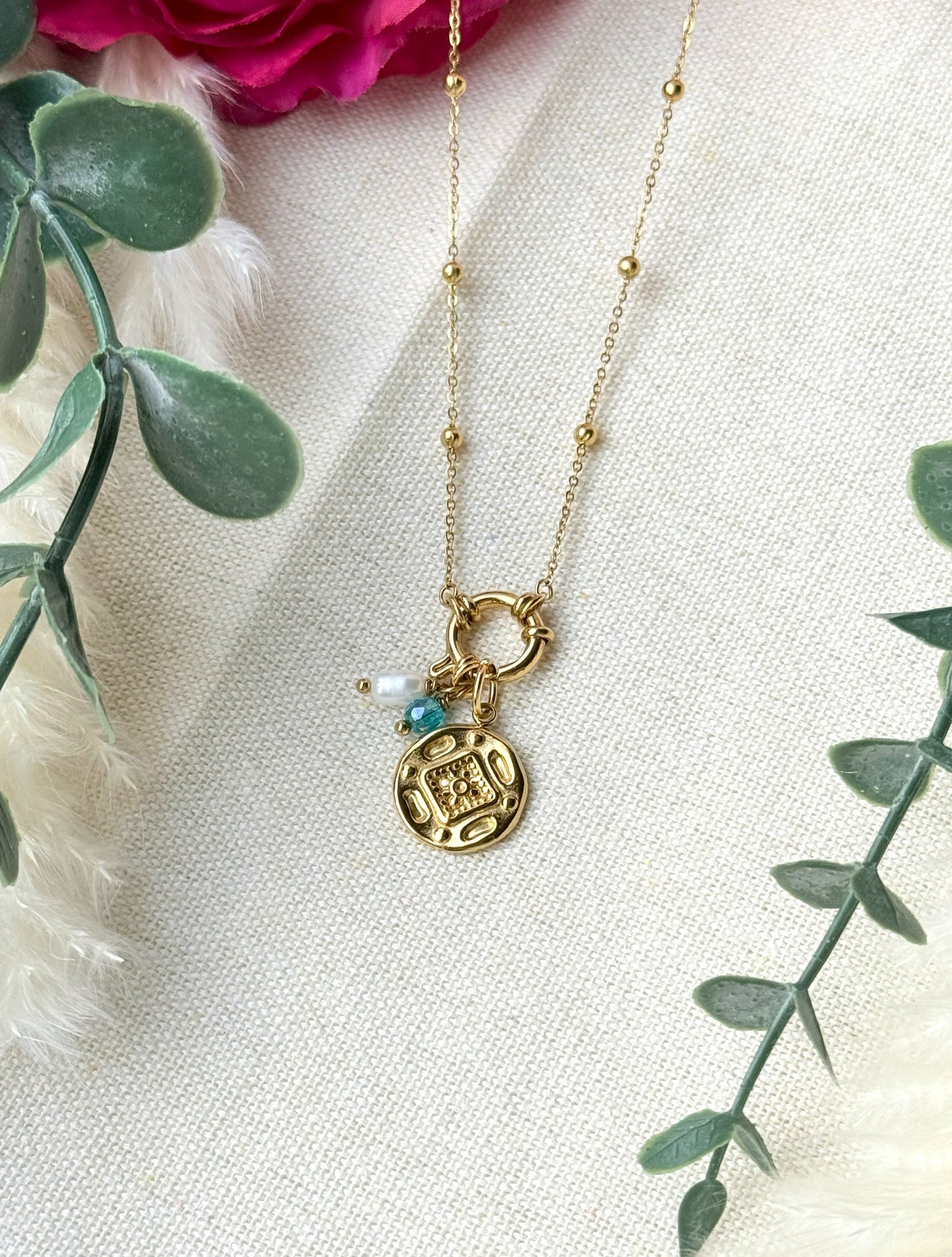 Elegante Edelstahlkette mit austauschbaren Anhängern "Ornament"