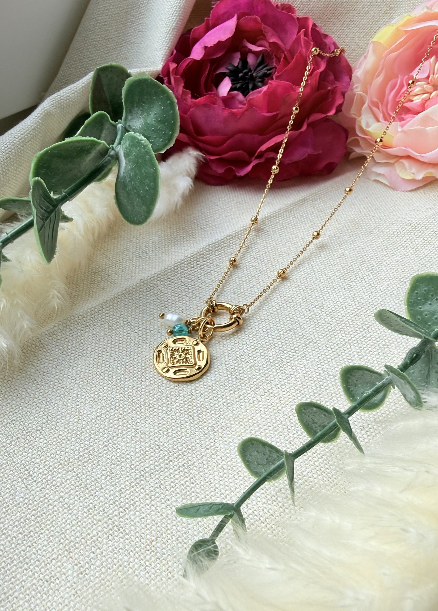 Elegante Edelstahlkette mit austauschbaren Anhängern "Ornament"