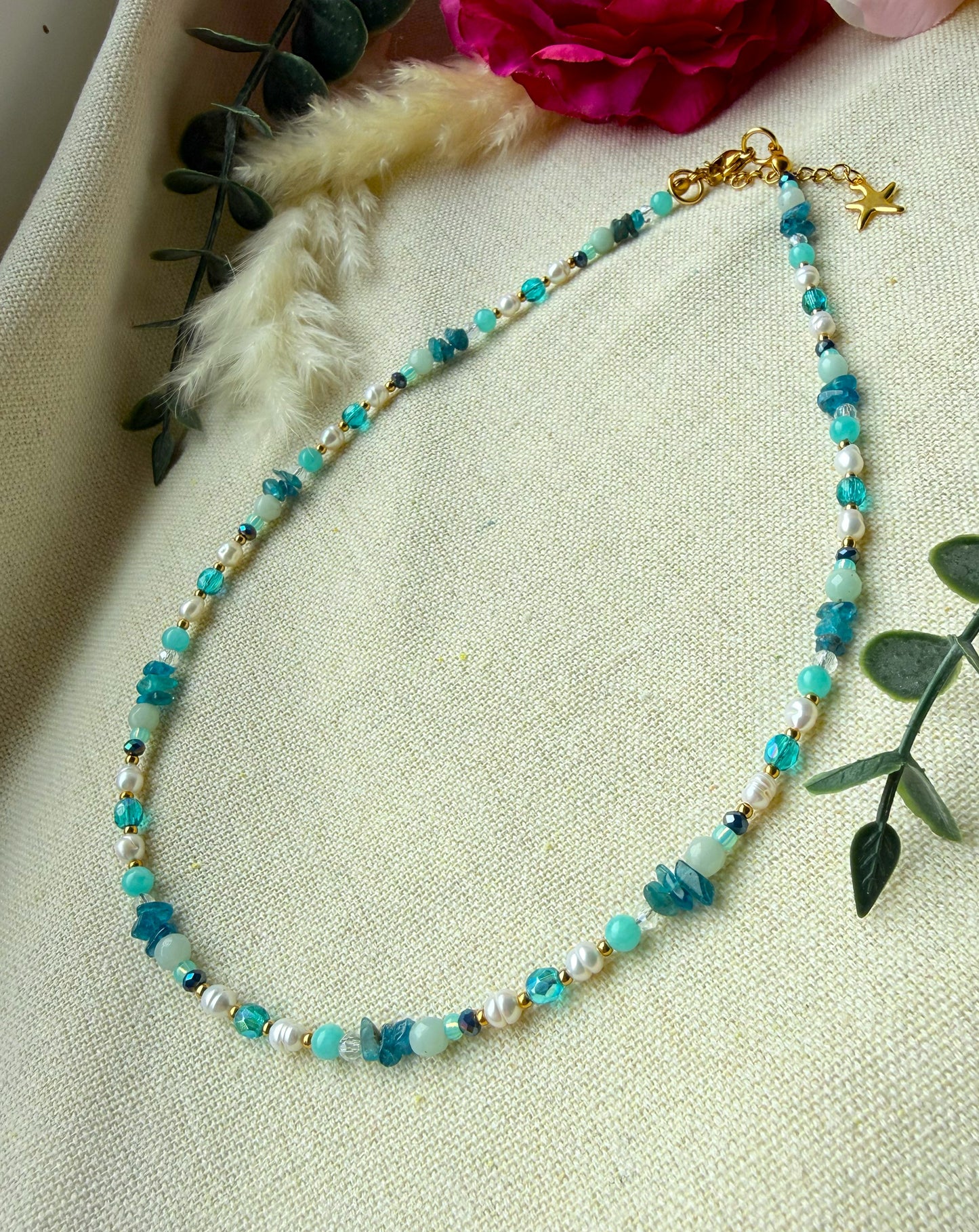 Schmuckset Türkis Blau – Kette aus Edelstein, Armband & Ohrringe — Ohrringe