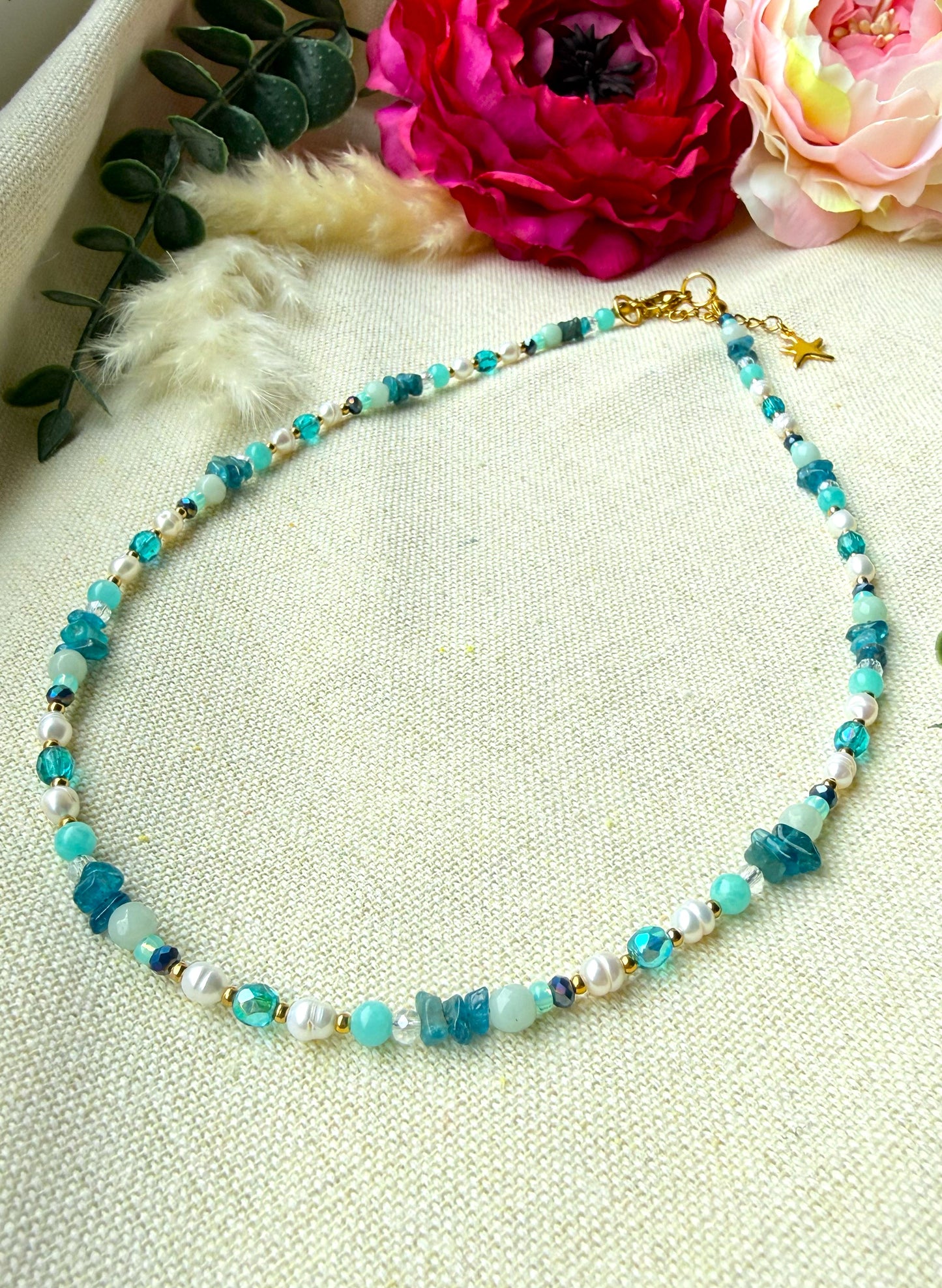 Schmuckset Türkis Blau – Kette aus Edelstein, Armband & Ohrringe — Ohrringe