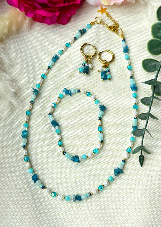 Schmuckset Türkis Blau – Kette aus Edelstein, Armband & Ohrringe — Ohrringe