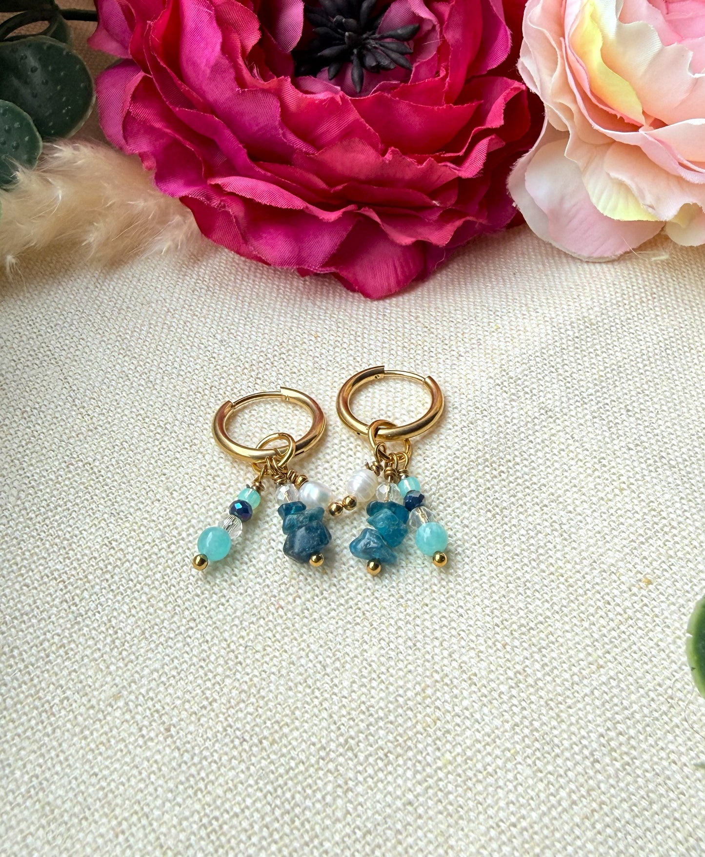 Schmuckset Türkis Blau – Kette aus Edelstein, Armband & Ohrringe — Ohrringe