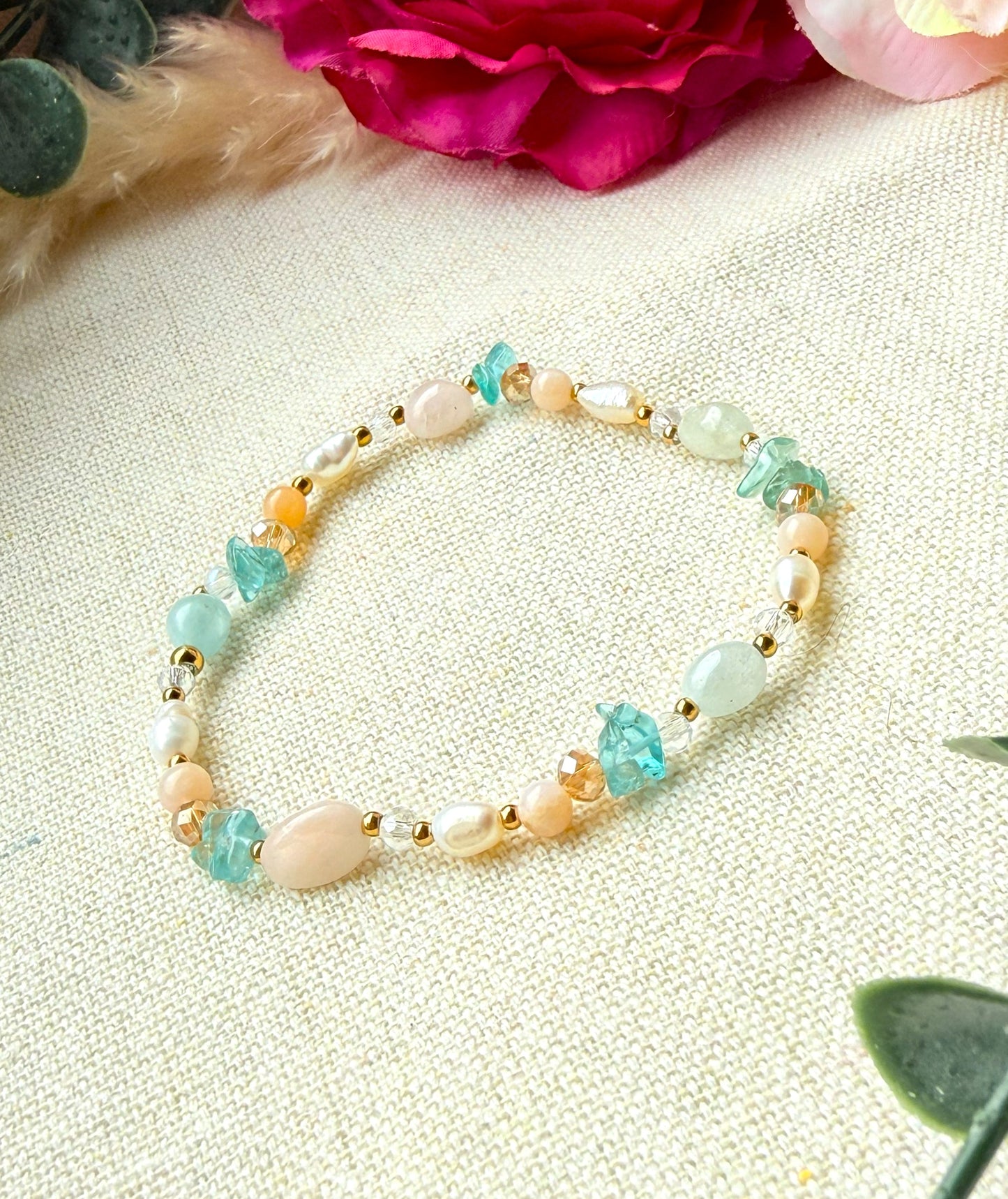 Schmuckset Pastell – Edelstein Kette, Armband und  Ohrringe aus Naturstein & Perlen — Ohrringe