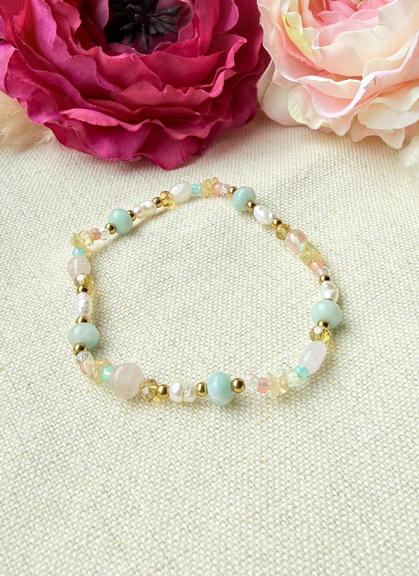 Schmuckset Pastell Frühling – Edelstein Kette, Armband und  Ohrringe aus Naturstein & Perlen — Ohrringe