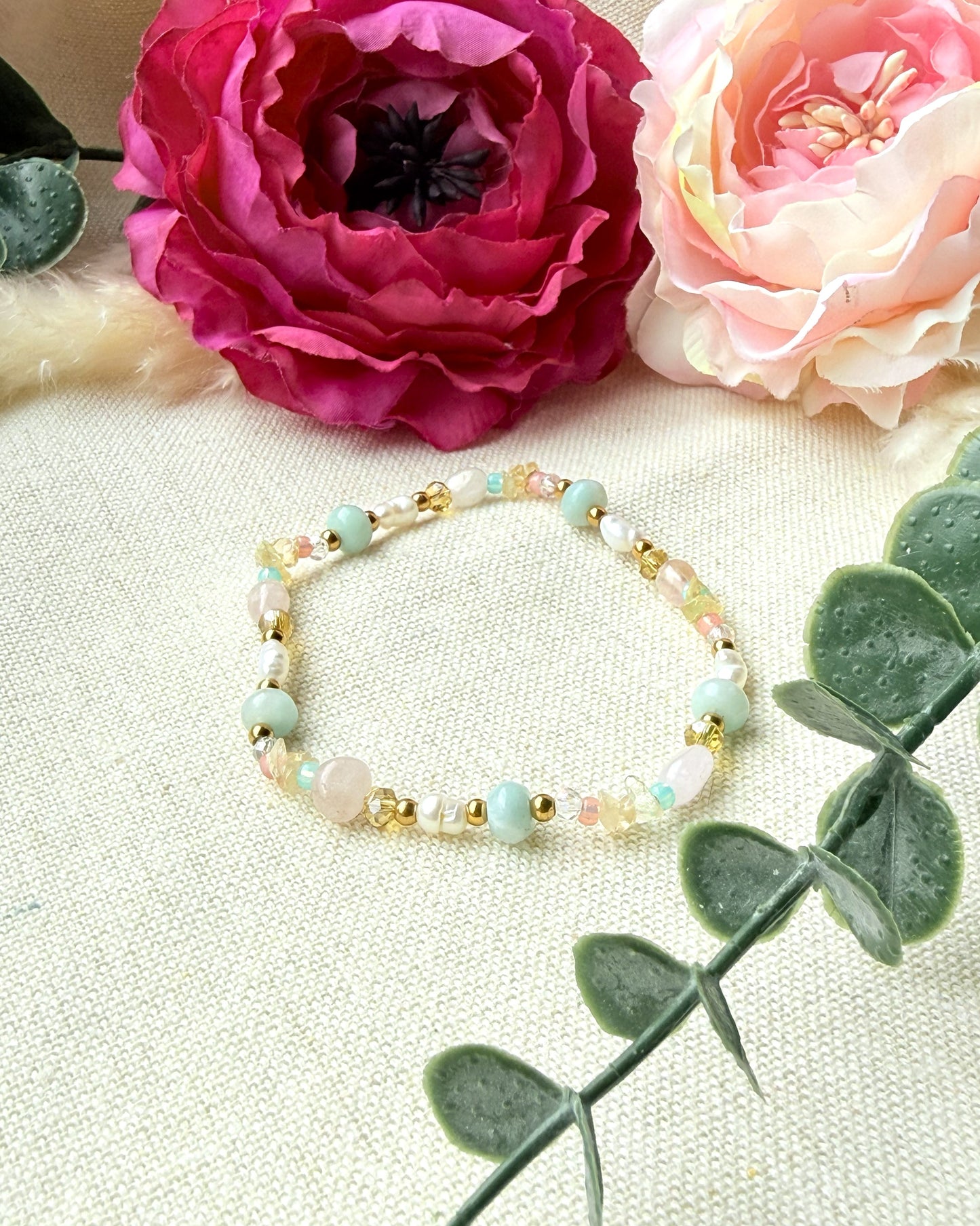 Schmuckset Pastell Frühling – Edelstein Kette, Armband und  Ohrringe aus Naturstein & Perlen — Ohrringe