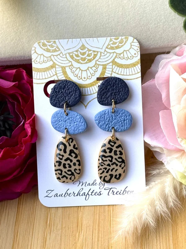 Handgemachte Statement-Ohrringe – Blau & Leopard // Leo