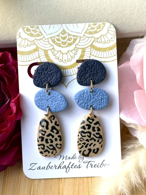 Handgemachte Statement-Ohrringe – Blau & Leopard // Leo