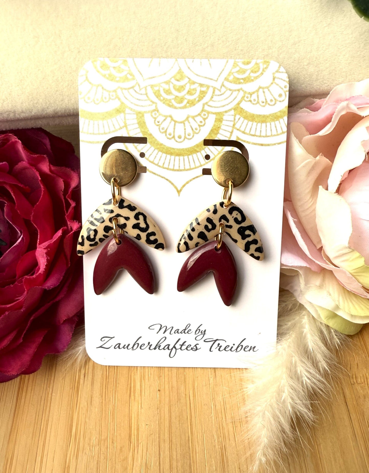 Handgemachte Statement-Ohrringe – Bordeaux & Leo