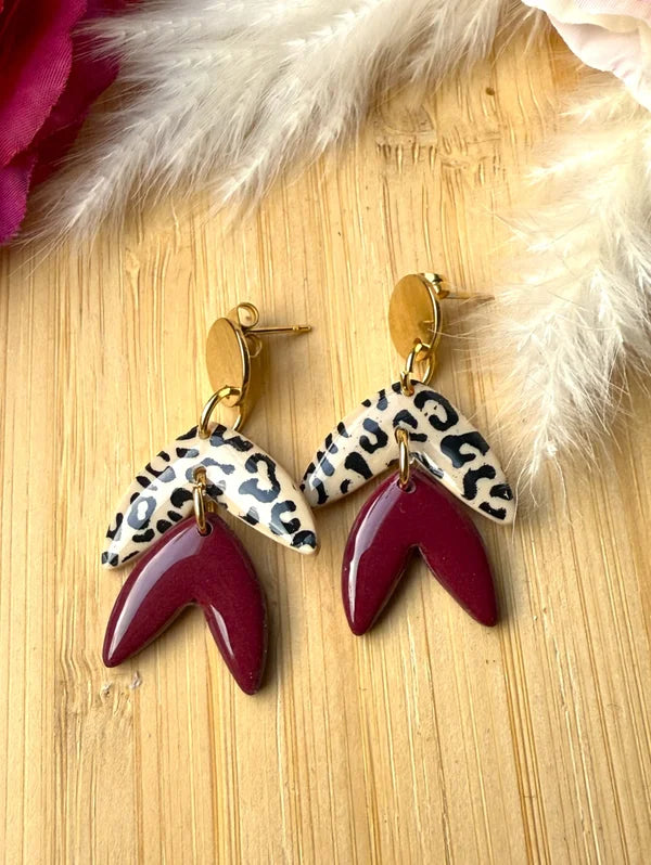 Handgemachte Statement-Ohrringe – Bordeaux & Leo