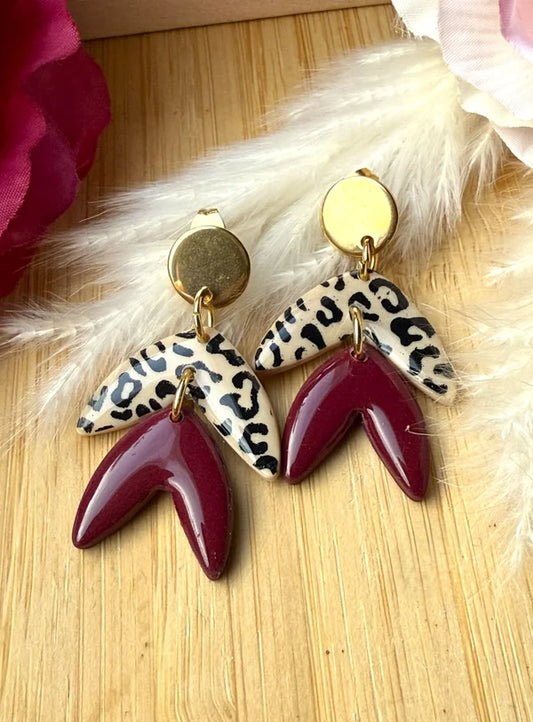 Handgemachte Statement-Ohrringe – Bordeaux & Leo