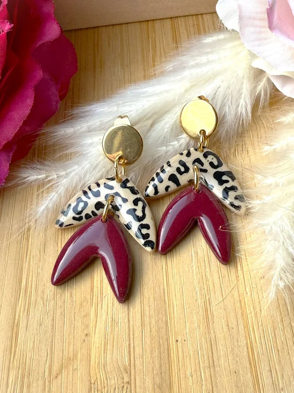 Handgemachte Statement-Ohrringe – Bordeaux & Leo