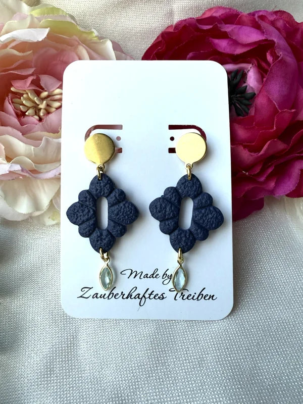 Elegante Polymer-Clay-Ohrringe in Blau & Gold – handgemacht