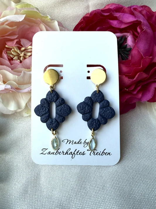 Elegante Polymer-Clay-Ohrringe in Blau & Gold – handgemacht