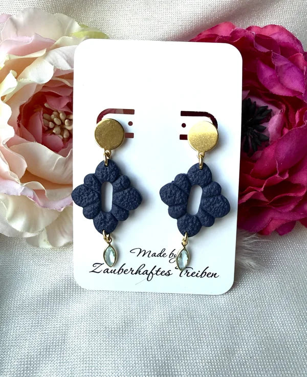 Elegante Polymer-Clay-Ohrringe in Blau & Gold – handgemacht