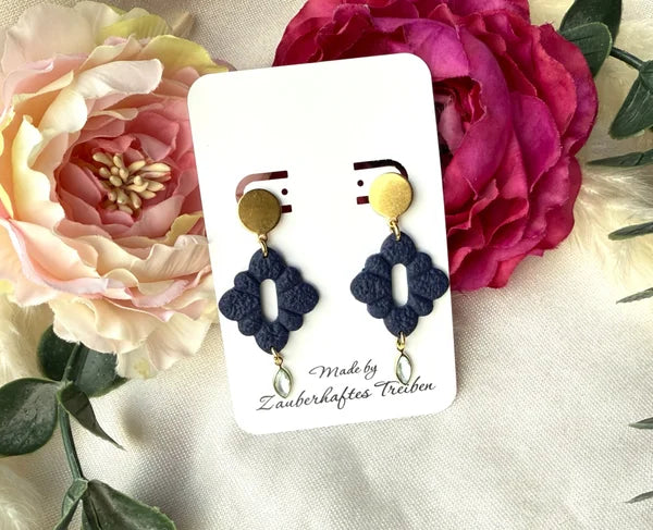 Elegante Polymer-Clay-Ohrringe in Blau & Gold – handgemacht