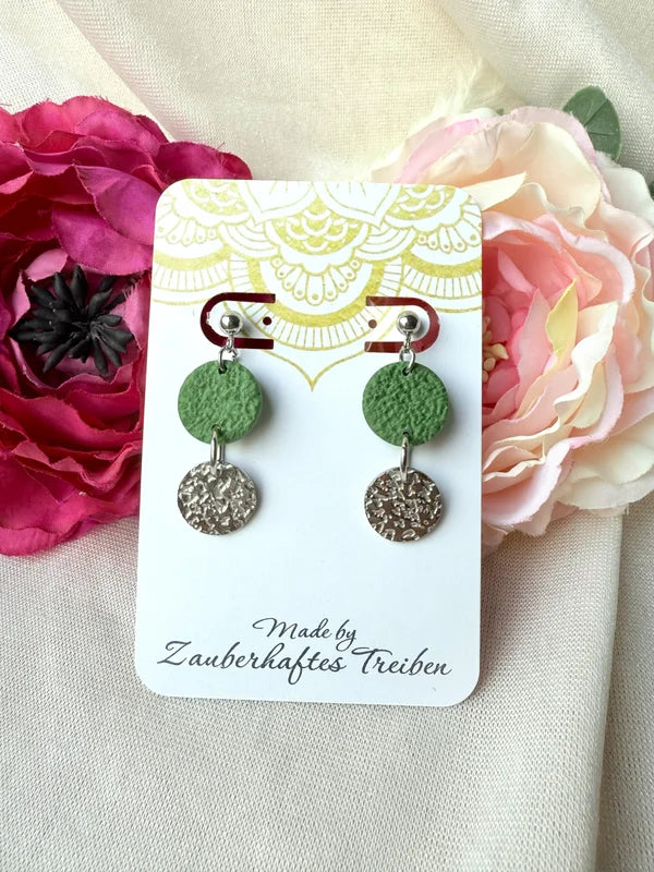 Grün-Silberne Statement Ohrringe – Handgemachte Ohrringe in Grün & Silber Eleganter Schmuck für den Alltag