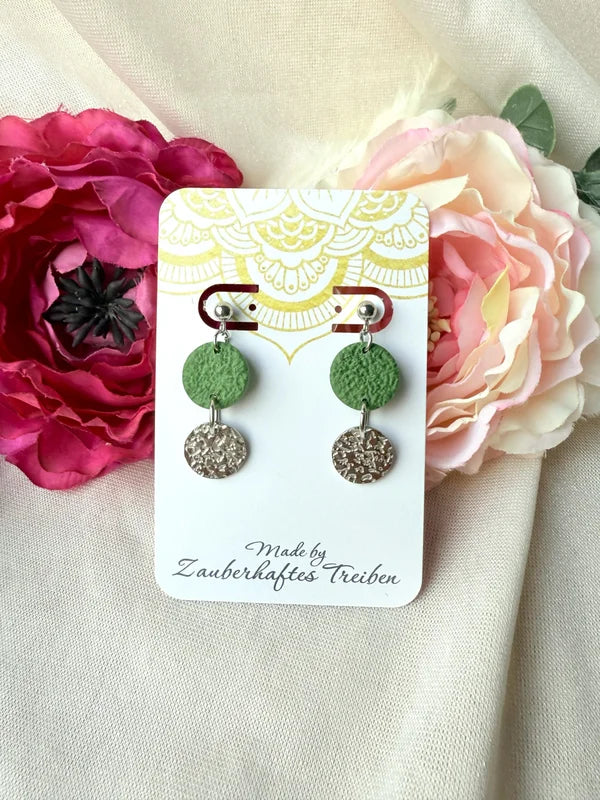Grün-Silberne Statement Ohrringe – Handgemachte Ohrringe in Grün & Silber Eleganter Schmuck für den Alltag