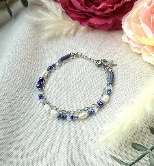 Zweigliedriges Perlenarmband "Sina" in Blau/silber tönen