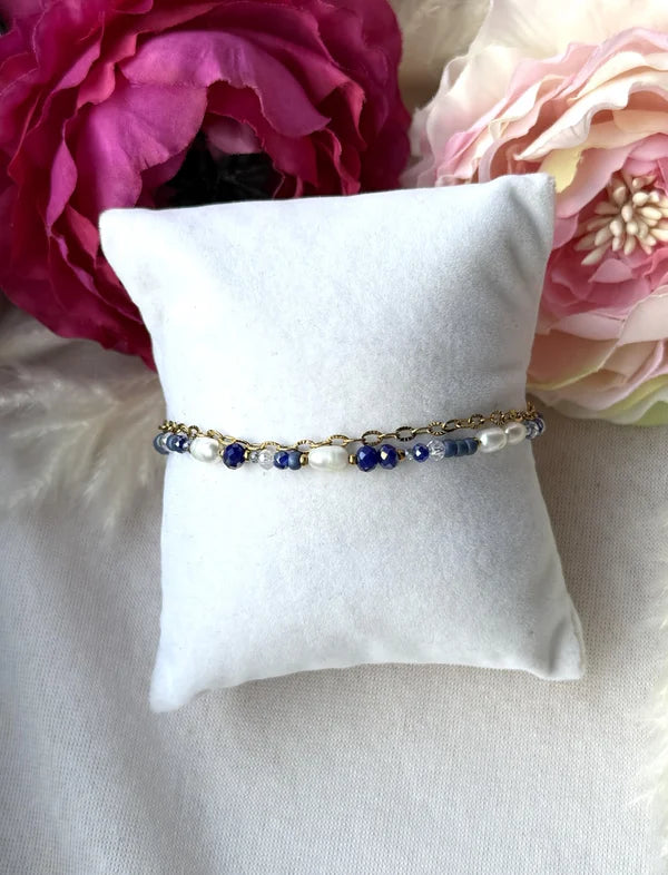 Zweigliedriges Perlenarmband "Sina" in blau/gold tönen
