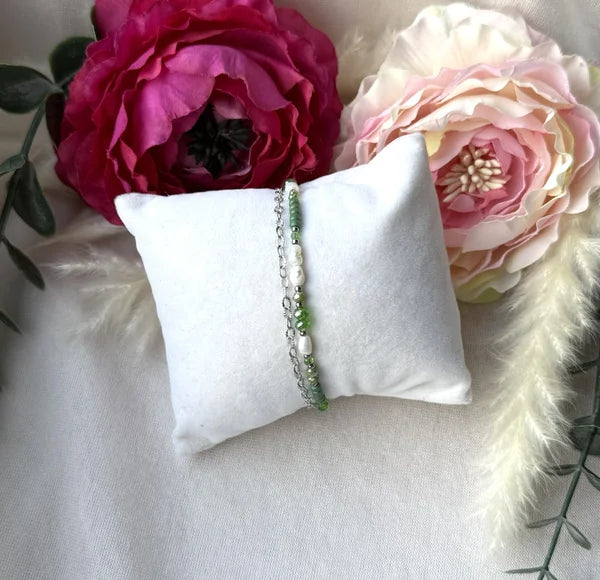 zweigliedriges Perlenarmband "Sina" in grün/silber töne